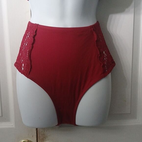 Mossimo 2 pc striped solid maroon bottom bikini bathing suit swimsuit Sz… - Picture 2 of 7